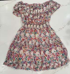 BTFL-life Embroidered Eyelet Floral Off-The-Shoulder Smocked Tiered Mini Dress